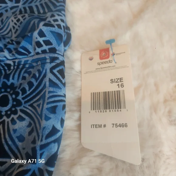NWT Speedo Halter Tank Bathing Suit Blue Black Print Sz 16 - Picture 7 of 14